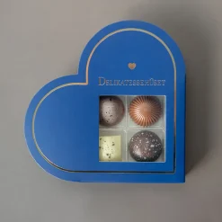 Blå Hjerte gaveæske med 4 chokolader