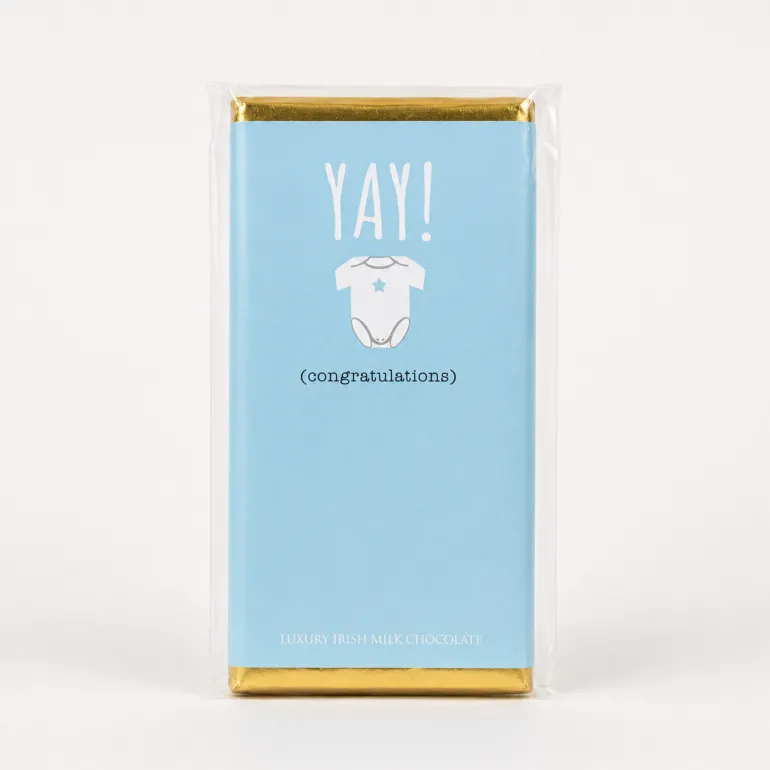 Budskabs chokolade: "YAY! Congratulations" (blå)