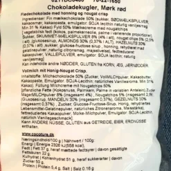 Chokoladekugle | Chokolade med honning & nougat & crisp - rød
