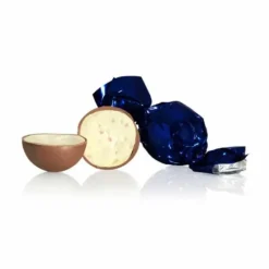 Chokoladekugle | Mælkechokolade med creme brulée og granatæble - Mørkeblå