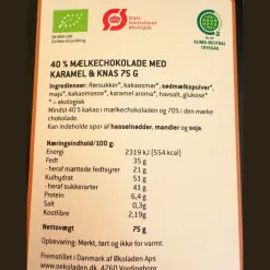 Chokoladeplade, 40 % mælkechokolade med karamel og knas - Økoladen