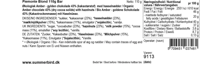 Chokoladeplade, Piemonte Blond, Summerbird