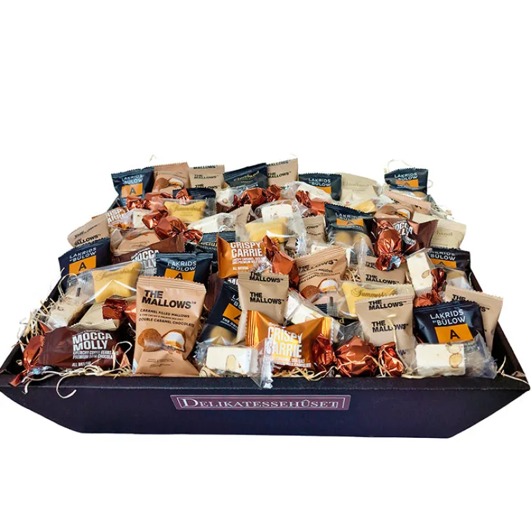 Gavekurv - eksklusiv dele-kurv med chokolade, lakrids, skum og nougat