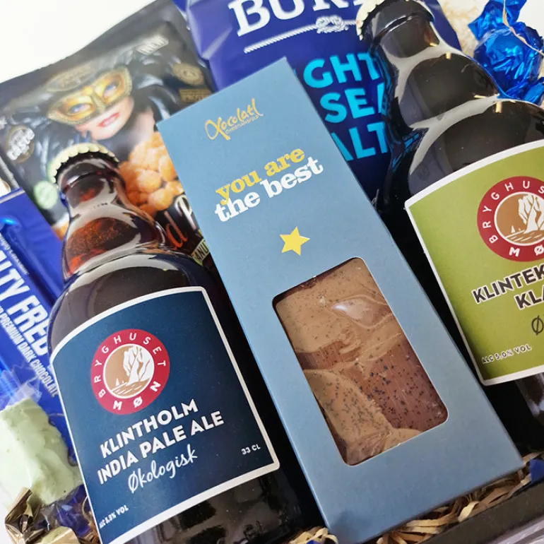 Gavekurv - øl-kurv 'You are the best' med 2 specialøl og krydrede specialiteter