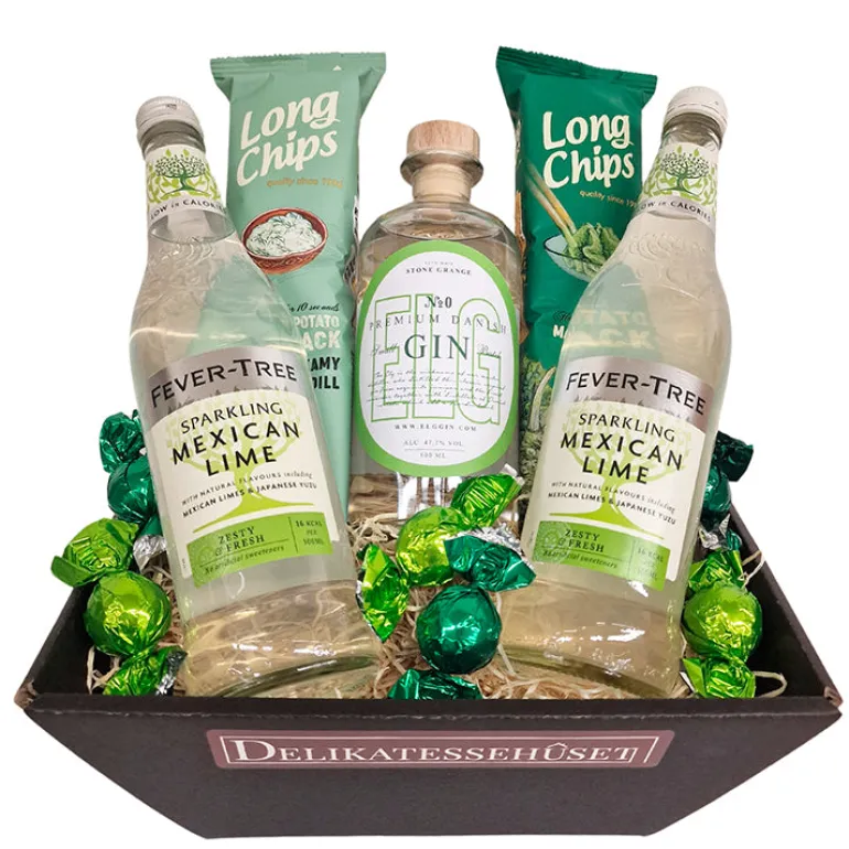 Gavekurv med gin & tonic og chips
