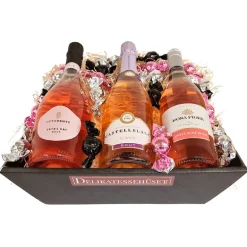 Gavekurv - med 3 mousserende rosévine og chokolade