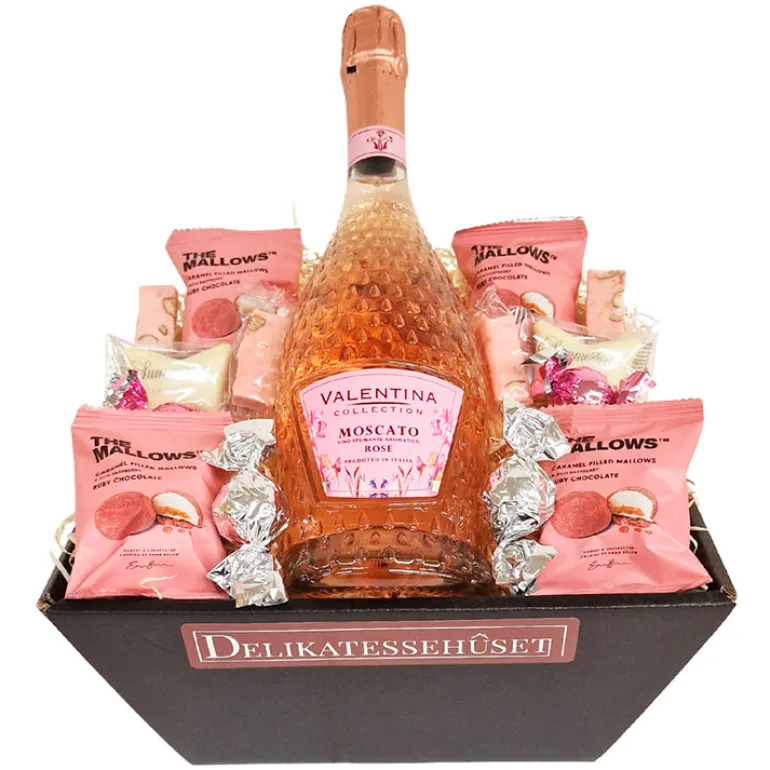 Gavekurv - med rosé bobler og luksus chokolade