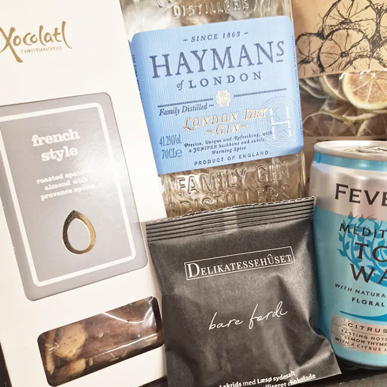 Gavekurv m. Haymans London Dry Gin, tonic og snacks