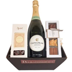 Gavekurv - 'TILLYKKE' gave med mousserende vin & chokolade