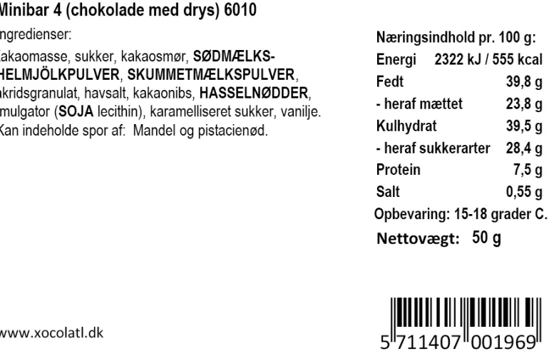 Gaveæske med fire chokoladebarer fra Xocolatl