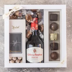 Gaveæske - 'Thank you' m. rødvin, karameller og fyldte chokolader