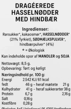 Hasselnødder m. hvid chokolade og hindbær, Flowpack - Elmelund