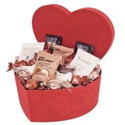 Hjertegaveæske - med eksklusive chokolader og lakrids