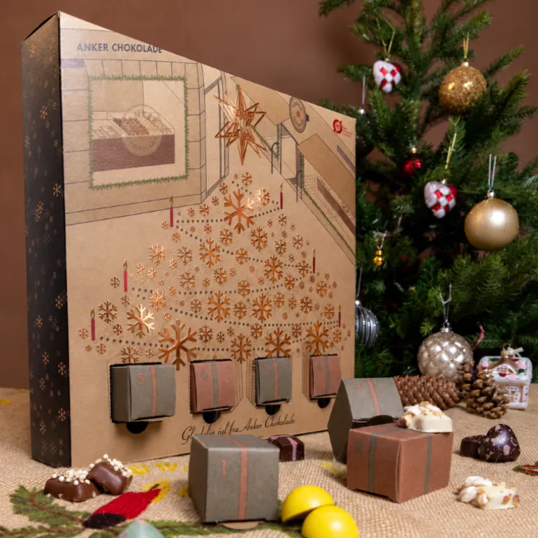 Julekalender til 2 personer med fyldte chokolader fra Anker Chokolade