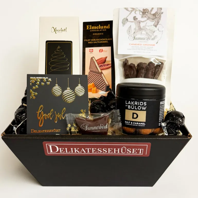 Julekurv - smuk gavekurv med danske luksuslækkerier