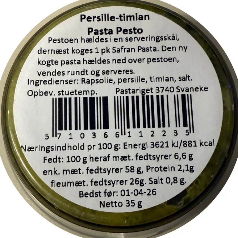 Persille Timian Pesto, Pastariget Bornholm
