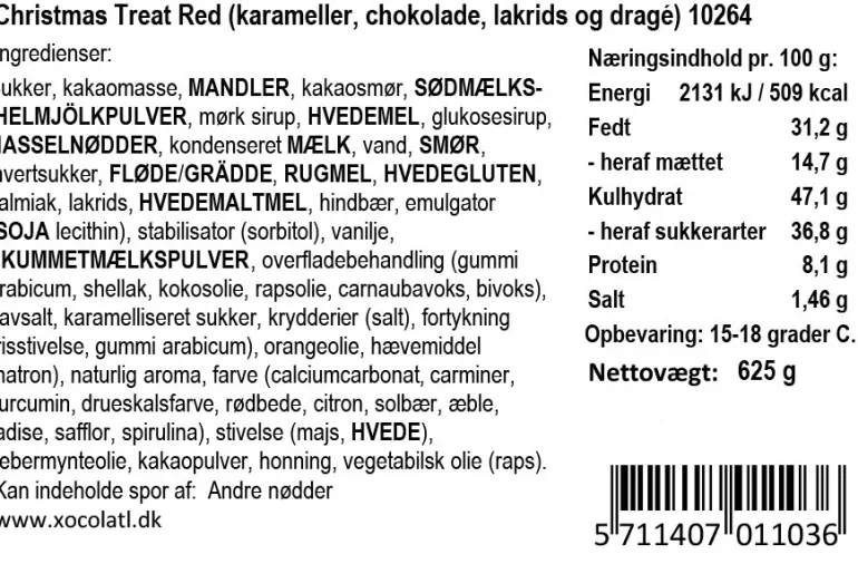 Rød juleæske med chokolade og lakrids