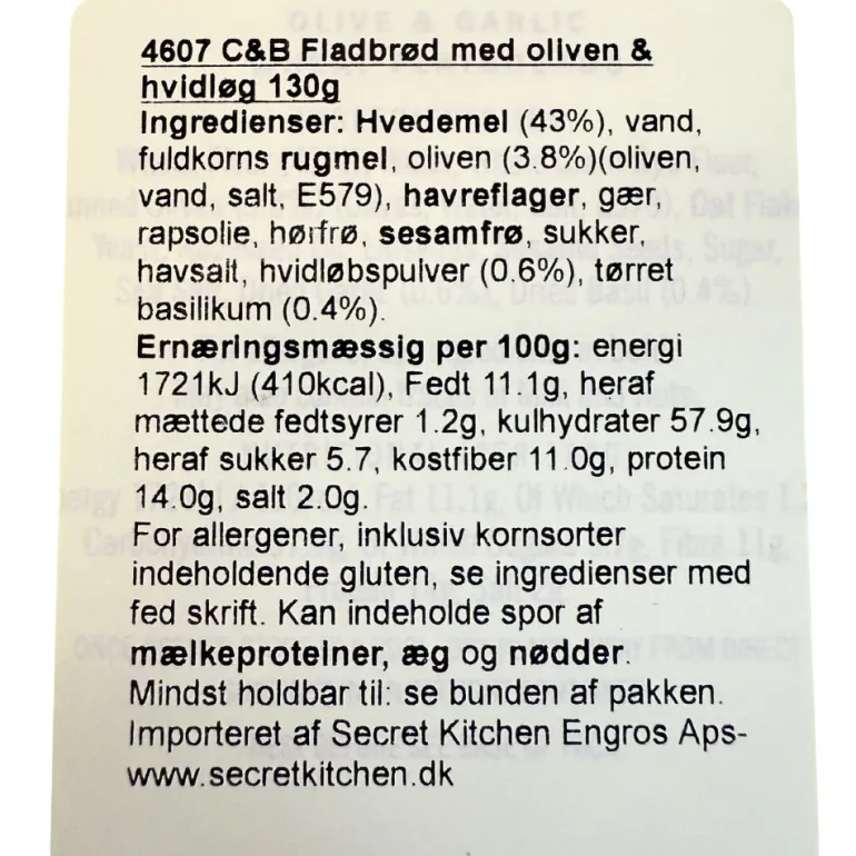 Snackbrød med oliven og hvidløg