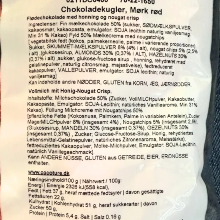 STORKØB 1 kg Cocoture Chokoladekugler | Chokolade med honning & nougat crisp - rød