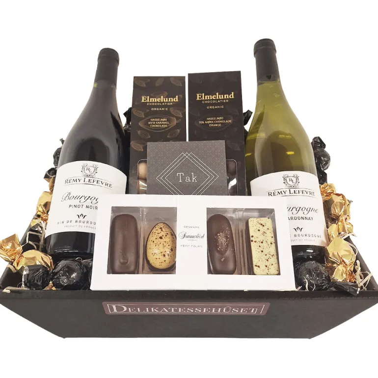 TAK' gavekurv med Bourgogne vin, nødder & chokolade